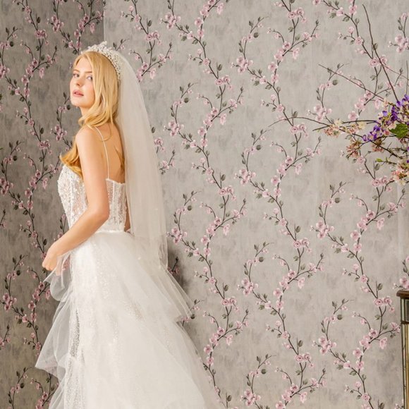 NEW LONG WEDDING SLEEVELESS MERMAID MESH DRESS EMBROIDERED WITH SEQUINS GL3425 - Picture 8 of 12